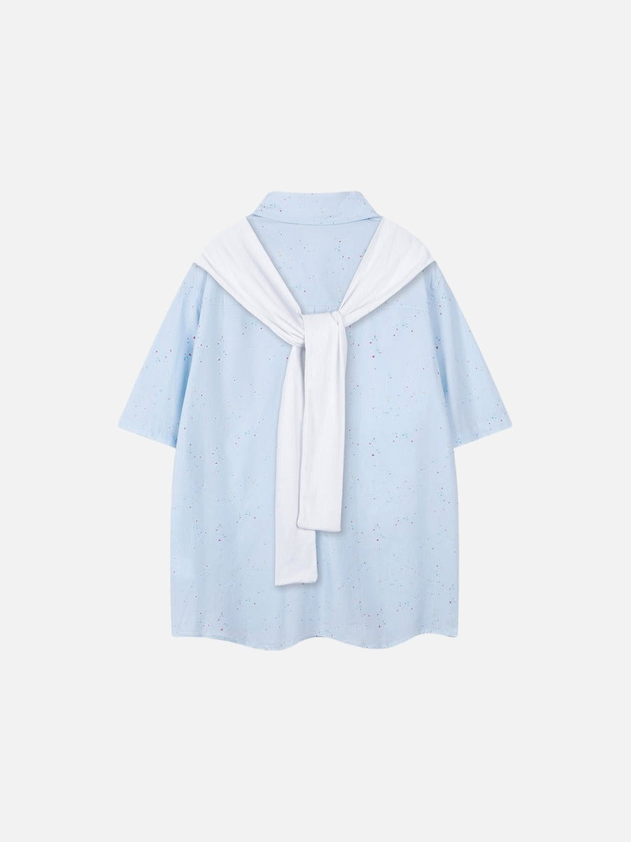 DAXUEN Light blue short-sleeve button-up shirt with speckles