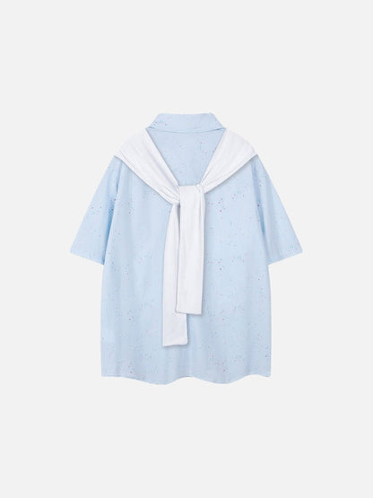 DAXUEN Light blue short-sleeve button-up shirt with speckles