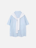 DAXUEN Light blue short-sleeve button-up shirt with speckles