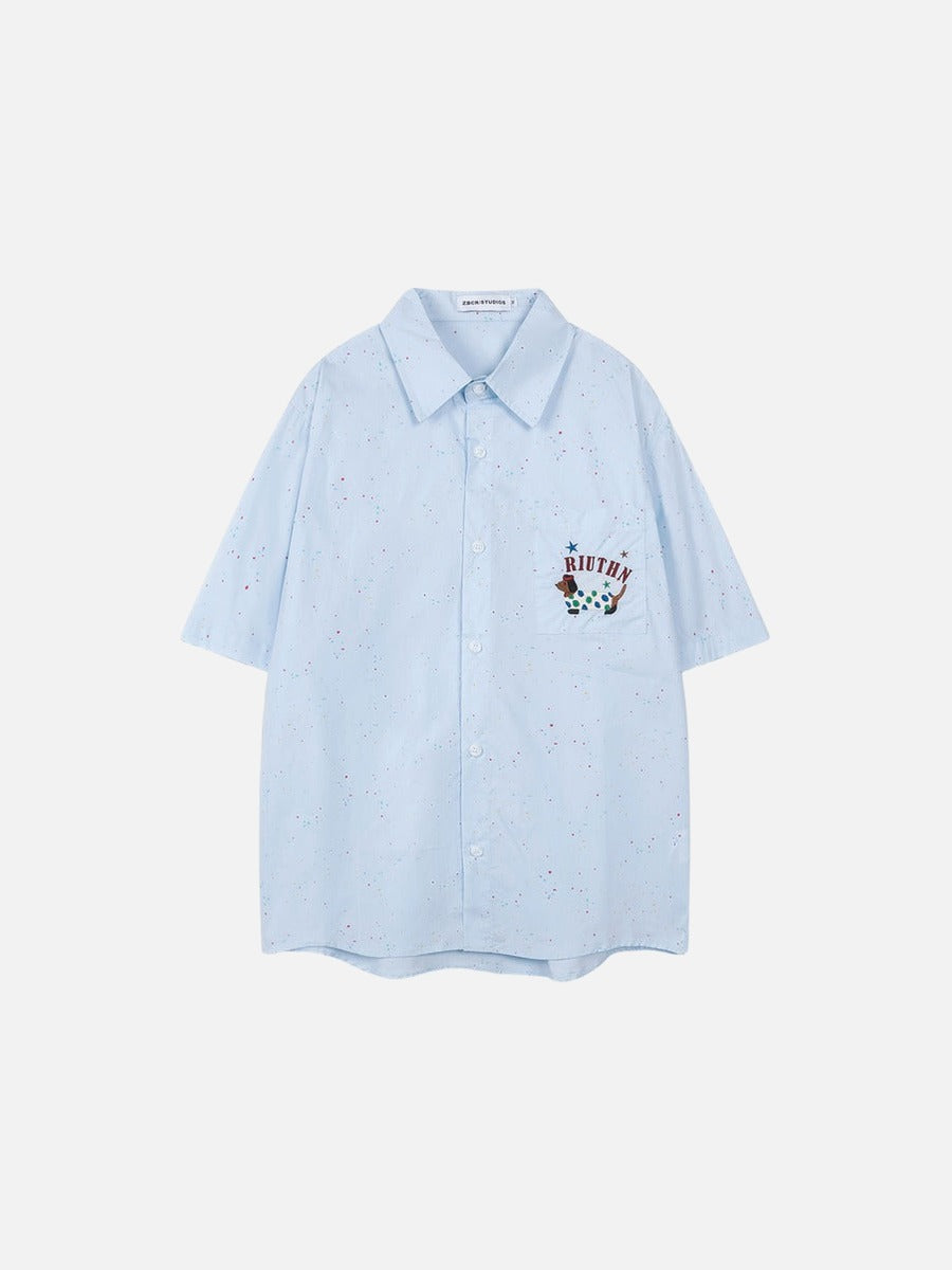 DAXUEN Light blue short-sleeve button-up shirt with speckles