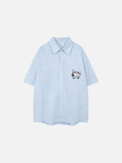 DAXUEN Light blue short-sleeve button-up shirt with speckles