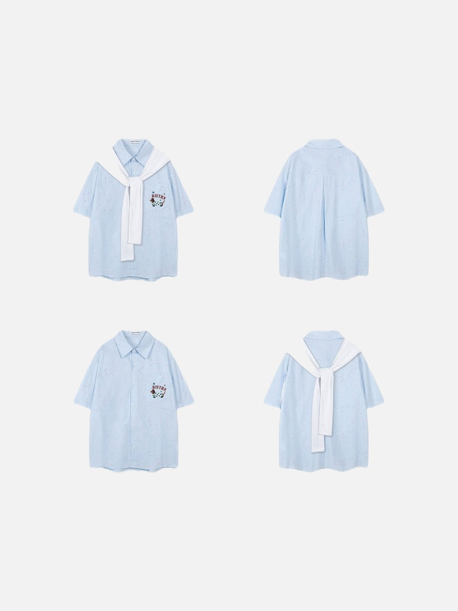 DAXUEN Light blue short-sleeve button-up shirt with speckles