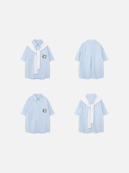 DAXUEN Light blue short-sleeve button-up shirt with speckles