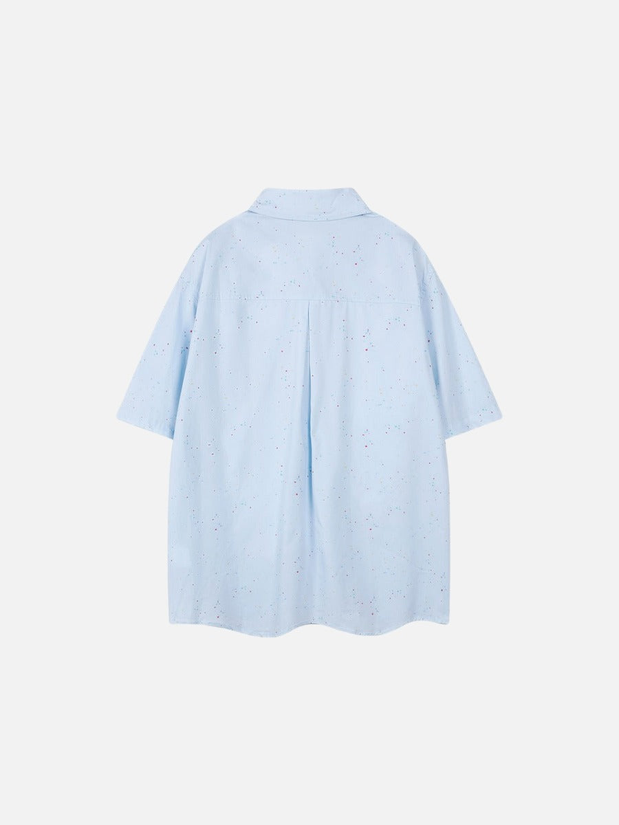 DAXUEN Light blue short-sleeve button-up shirt with speckles