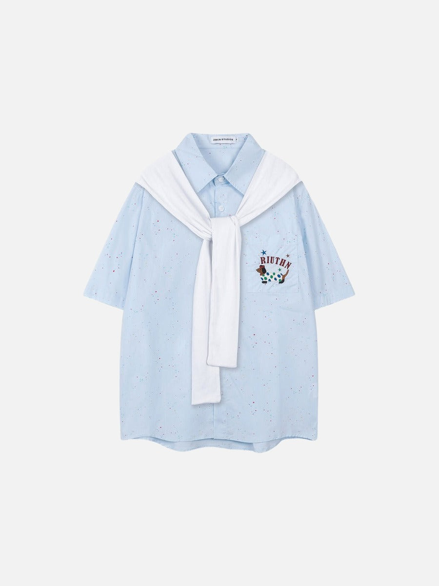 DAXUEN Light blue short-sleeve button-up shirt with speckles