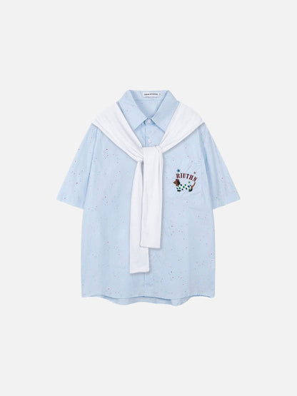 DAXUEN Light blue short-sleeve button-up shirt with speckles