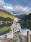 DAXUEN Colorful Cartoon Plaid Button-Up Shirt | DAXUEN — model photo