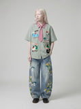 DAXUEN Colorful Cartoon Plaid Button-Up Shirt | DAXUEN — model photo