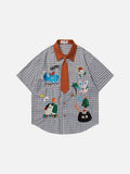 DAXUEN Colorful plaid short-sleeved button-up shirt with embroidery
