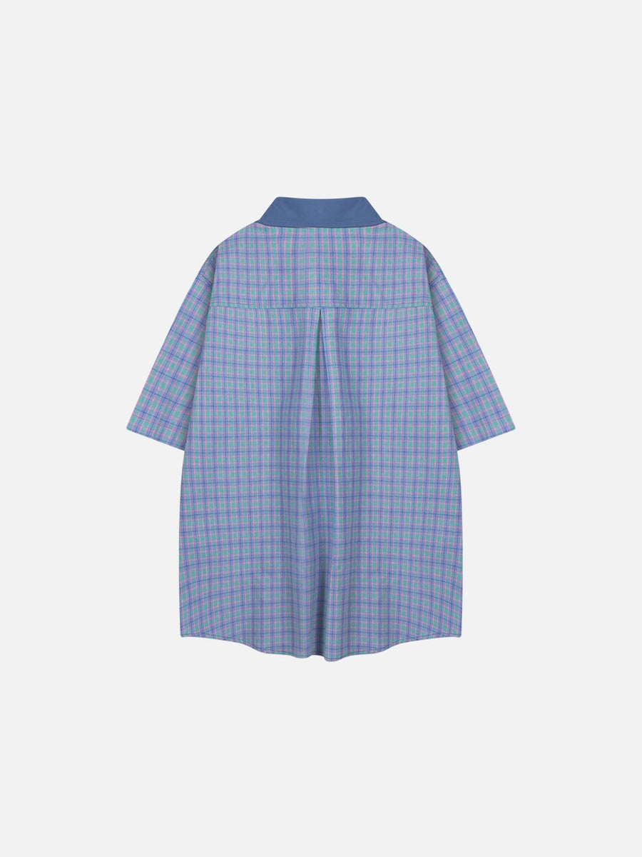 DAXUEN Casual short-sleeved plaid button-up shirt