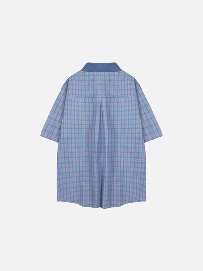 DAXUEN Casual short-sleeved plaid button-up shirt