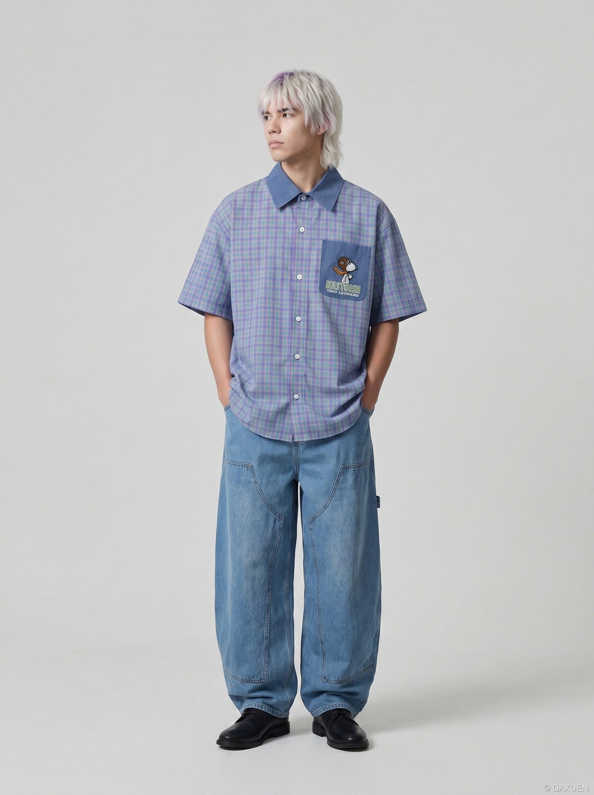 DAXUEN Colorful Plaid Button-Up Shirt by DAXUEN - Casual Style — model photo