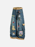 DAXUEN Colorful wide-leg cargo denim pants with embroidery