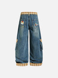 DAXUEN Colorful wide-leg cargo denim pants with embroidery