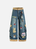 DAXUEN Colorful wide-leg cargo denim pants with embroidery