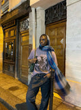DAXUEN Oversized short-sleeved crew neck t-shirt with concert graphic — model photo