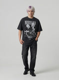 DAXUEN Oversized short-sleeved crew neck t-shirt with concert graphic — model photo
