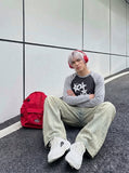DAXUEN dark grey constellation graphic long-sleeved t-shirt — model photo