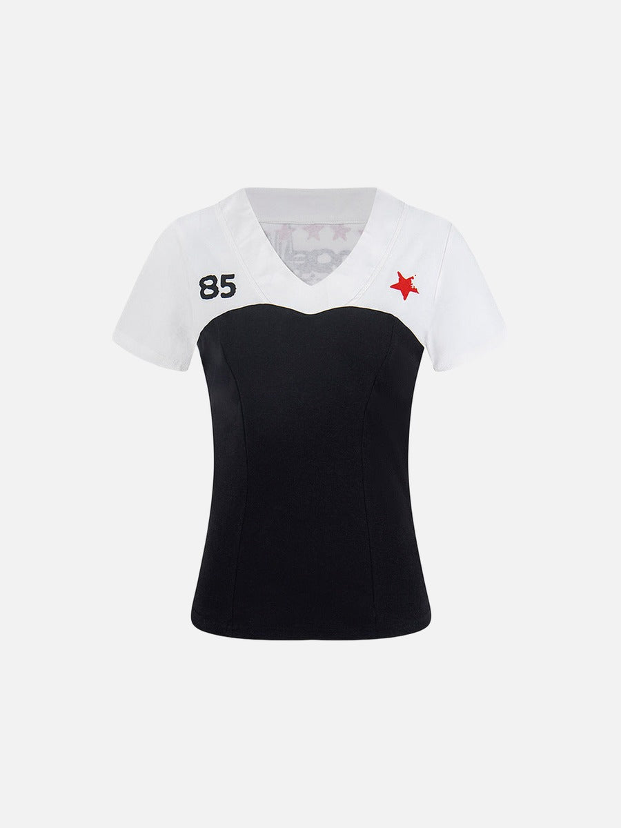 Fitted women's short-sleeved color block T-shirt