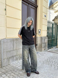 DAXUEN Contrast mesh short-sleeve T-shirt — model photo