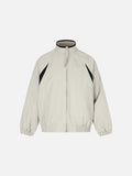 DAXUEN beige and black contrast panel bomber jacket