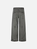DAXUEN khaki wide-leg contrast-stitched pants