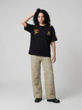 DAXUEN khaki wide-leg contrast-stitched pants — model photo