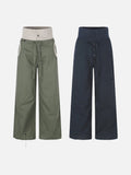DAXUEN olive green wide-leg utility pants with contrasting waistband
