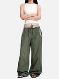 DAXUEN olive green wide-leg utility pants with contrasting waistband