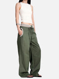 DAXUEN olive green wide-leg utility pants with contrasting waistband