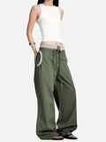 DAXUEN olive green wide-leg utility pants with contrasting waistband