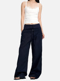 DAXUEN olive green wide-leg utility pants with contrasting waistband