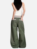 DAXUEN olive green wide-leg utility pants with contrasting waistband