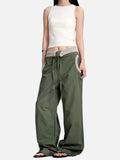DAXUEN olive green wide-leg utility pants with contrasting waistband