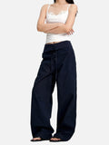 DAXUEN olive green wide-leg utility pants with contrasting waistband