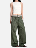DAXUEN olive green wide-leg utility pants with contrasting waistband
