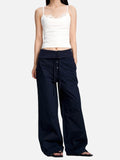 DAXUEN olive green wide-leg utility pants with contrasting waistband
