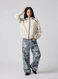 DAXUEN light grey contrasting accent lightweight hooded jacket — model photo