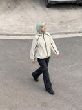 DAXUEN light grey contrasting accent lightweight hooded jacket — model photo