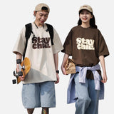 DAXUEN light beige oversized bold graphic t-shirt