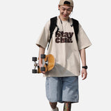 DAXUEN light beige oversized bold graphic t-shirt