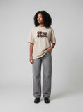 DAXUEN light beige oversized bold graphic t-shirt — model photo