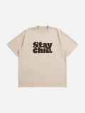 DAXUEN light beige oversized bold graphic t-shirt