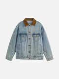 DAXUEN light blue denim jacket with brown collar