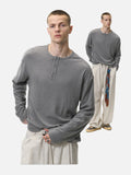 DAXUEN grey contrasting button henley long-sleeved top