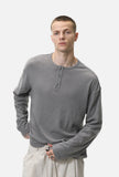 DAXUEN grey contrasting button henley long-sleeved top