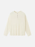 Contrasting Button Henley in Grey | Long-Sleeved Top