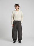 DAXUEN grey contrasting button henley long-sleeved top — model photo