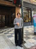 DAXUEN grey contrasting button henley long-sleeved top — model photo