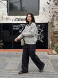 DAXUEN light grey contrasting corduroy collar boxy jacket — model photo